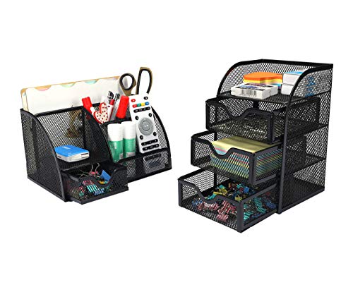 Product Cover PAG Office Supplies Mesh Desk Organizer Set Accessories Storage Caddy Pen Holder for Desk,Black