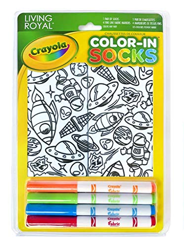 Product Cover Kid's Crayola Color-in Socks - Includes 1 Pair of Socks and 4 Fabric Markers by Living Royal (Out of Orbit)