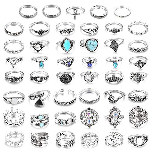 Product Cover LOLIAS 46 Pcs Vintage Knuckle Ring Set for Women Girls Stackable Rings Set Hollow Carved Flowers (A1:46 Pcs a Set)