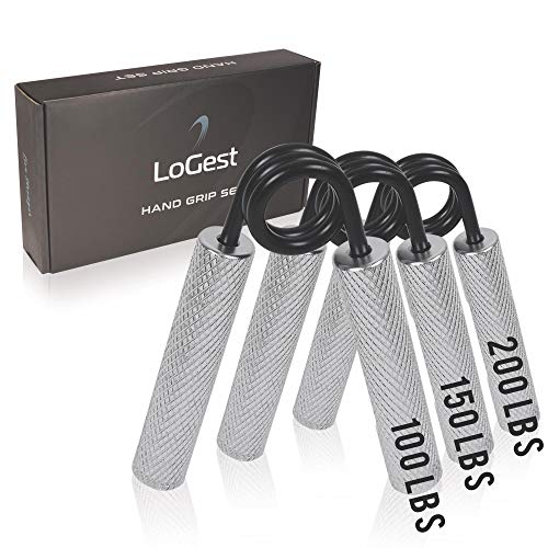 Product Cover Logest Metal Hand Grip Set, No Slip Heavy-Duty Hand Strengthener with Gift Box, Great Wrist & Forearm Hand Exerciser, Home Gym, for Beginners to Professionals Grip Trainer (100LB-150LB-200LB 3Pack)