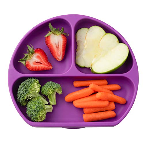 Product Cover Table-Tot 3-Compartment Plate for Kids, Baby-Safe Silicone, Suction Plates for Toddlers by Juliaire (Grape))