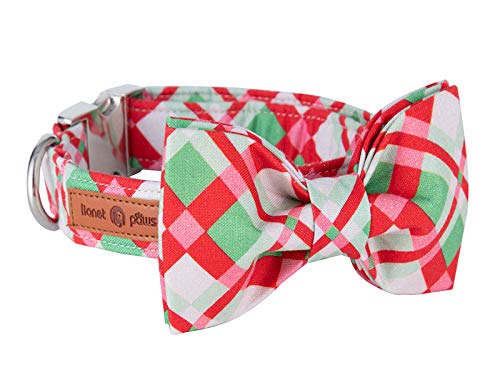 Product Cover Lionet Paws Christmas Dog Collar with Bowtie,Adjustable Handmade Cotton Dog and Cat Bow Tie Collar,Party,Festival,Holiday Style