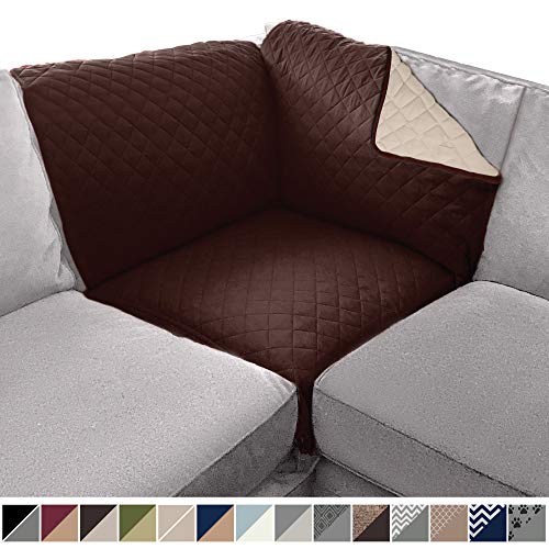 Product Cover Sofa Shield Original Patent Pending Reversible Sofa Corner Sectional Protector, 30x30 Inch, Washable Furniture Protector, 2 Inch Strap, Sectional Corner Slip Cover for Pets, Dogs, Chocolate Beige