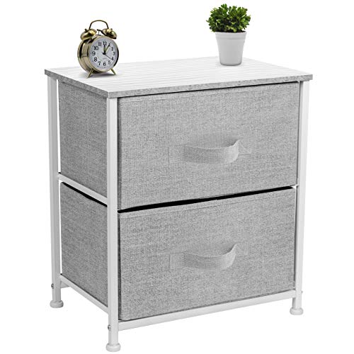 Product Cover Sorbus Nightstand with 2 Drawers - Bedside Furniture & Night Stand End Table Dresser for Home, Bedroom Accessories, Office, College Dorm, Steel Frame, Wood Top, Easy Pull Fabric Bins (White/Gray)