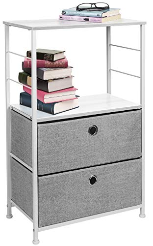 Product Cover Sorbus Nightstand 2-Drawer Shelf Storage - Bedside Furniture & Accent End Table Chest for Home, Bedroom, Office, College Dorm, Steel Frame, Wood Top, Easy Pull Fabric Bins (White/Gray)