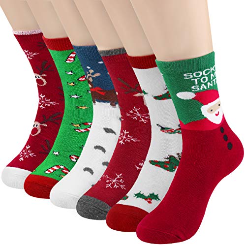 Product Cover 6 Pairs Women's Casual Cotton Socks Funny Socks for Women Cute Cartoon Animal Design Winter Warm Socks Novelty Gift (Red)