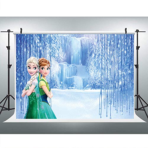 Product Cover Elsa and Anna Princess Photography Backdrop Happy Birthday for Girls Party Customized Vinyl Photo Background 7x5ft Wonderland Frozen Photo Background Kids