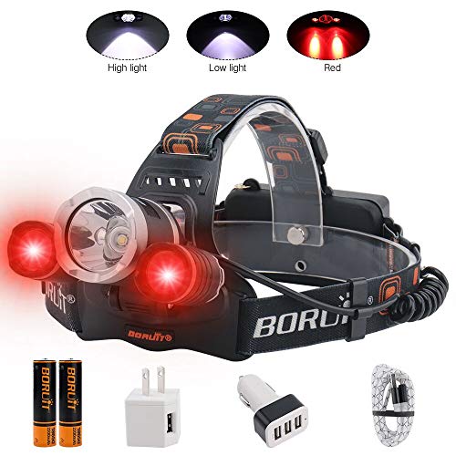 Product Cover BORUIT LED Headlamp - Ultra Bright 5000 Lumens, 3 Lighting Modes,White & Red LEDs, IPX4 Water Resistant, USB Rechargeable Head Lamp Perfect for Running, Camping, Hiking & More