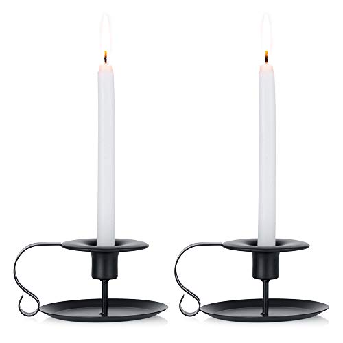 Product Cover Nuptio 2 Pcs Retro Iron Candelabrum Simple Black Chamberstick Candlestick Holders Taper Candle Holder - Candlelight Stand for Halloween Christmas Dining Room Decoration Display