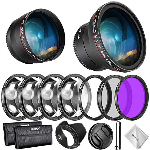 Product Cover Neewer 58mm Lens and Filter Accessory Kit for Canon Rebel EF-S 18-55mm Lens: 0.43X Wide Angle Lens, 2.2X Telephoto Lenses, UV/CPL/FLD/Filter and Macro Filter Set, Lens Hood, Cap, Bag, etc