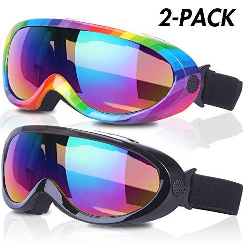 Product Cover Rngeo Ski Goggles, Pack of 2, Snowboard Goggles for Kids, Boys & Girls, Youth, Men & Women, with UV 400 Protection, Wind Resistance, Anti-Glare Lenses, New Edition