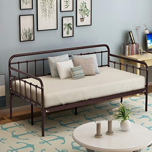 Product Cover HOMERECOMMEND Metal Daybed Frame Twin Steel Slats Platform Base Box Spring Replacement Bed Sofa for Living Room Guest Room (Twin, Dark Copper)