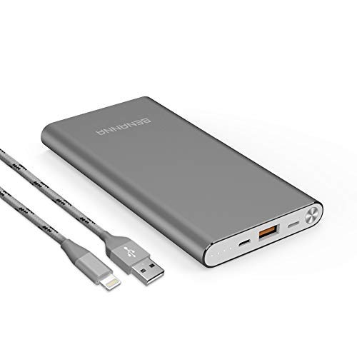 Product Cover Portable Charger 10000mAh Cell Phone Power Bank Portable Battery Pack External Backup BENANNA Dual Input Compatible with iPhone X XS Max XR 8 7 6 Plus Se 10 11 Android Galaxy Note iPad LG - Gray