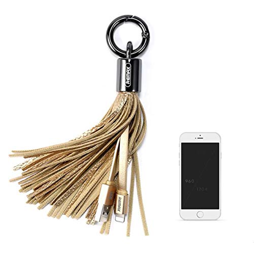 Product Cover Key Chain Charging Cable Tassel for iPhone 5 6 7 8 Plus Design USB Charger Fast Portable Leather Key Chain Keychain Smart Gift Bithday Christmas (Gold)