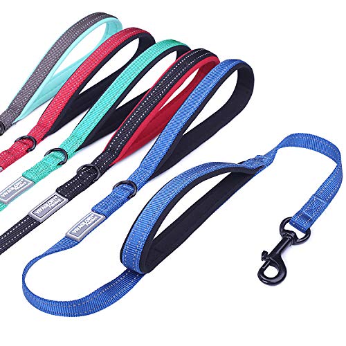 Product Cover Vivaglory Dog Leash with 2 Padded Handles, Heavy Duty 3ft Long Reflective Safety Training Traffic Handle Leash Walking Lead for Small to Medium Dogs, Royal Blue