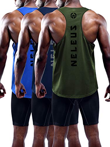 Product Cover Neleus Men's 3 Pack Dry Fit Workout Gym Muscle Tank Tops,5031,Olive Green,Blue,Navy Blue,S,EU M
