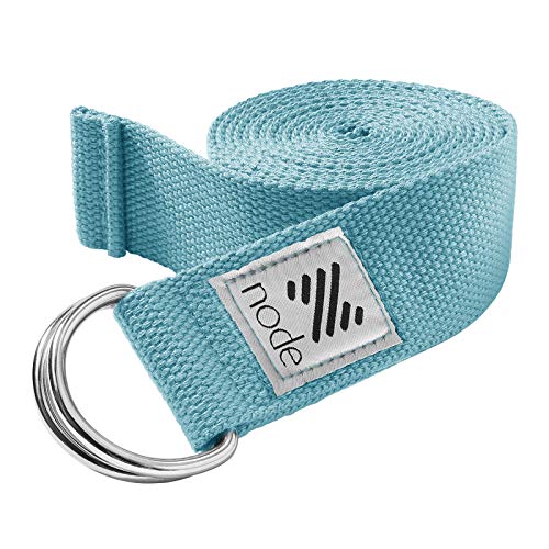 Product Cover Node Fitness 8' Premium Woven Cotton Blend Yoga Strap with D-Ring Buckle for Stretching - Turquoise