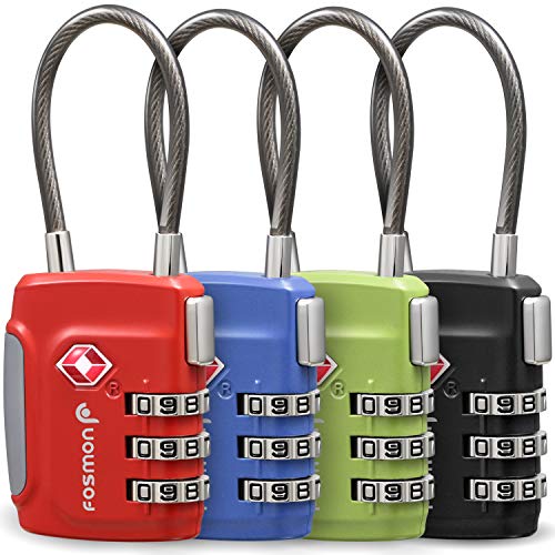 Product Cover Fosmon TSA Approved Cable Luggage Locks (4 Pack) - Black, Green, Red and Blue