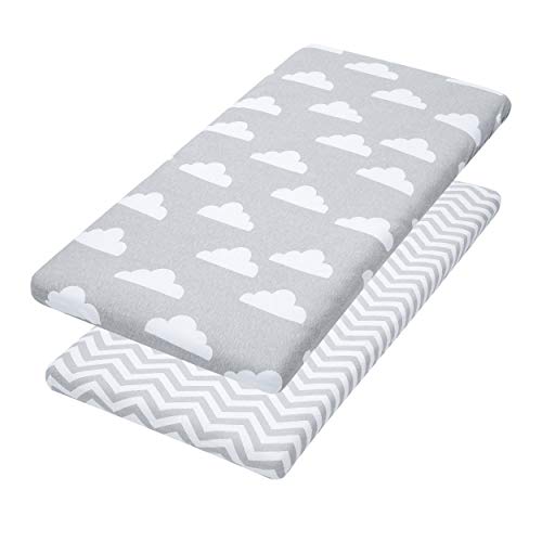 Product Cover Jomolly Bassinet Sheets, 2 Pack Cloud & Chevron Fitted Soft Jersey Cotton Cradle Bedding