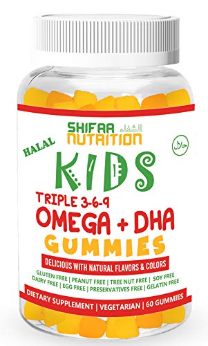 Product Cover SHIFAA NUTRITION Halal, Vegan & Vegetarian Gummy Omega 3-6-9 + DHA for KIDS | Supports Brain, Body and Immune Functions | Non-GMO & Free of Preservatives, Gluten, Nuts, Dairy & Soy - 60 Gummies