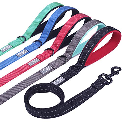 Product Cover Vivaglory Dog Leash with Padded Handle, Heavy Duty 3ft Long Reflective Nylon Training Leash Walking Lead for Medium to Large Dogs, Black