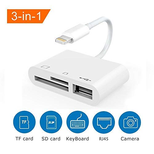 Product Cover SD Card Reader, Digital Camera Reader Adapter Cable, Tail Camera Card Reader for Hunting, Lighting to SD Card Camera Reader, SD/TF Card Reader No App Needed, Support iOS 12 & Before