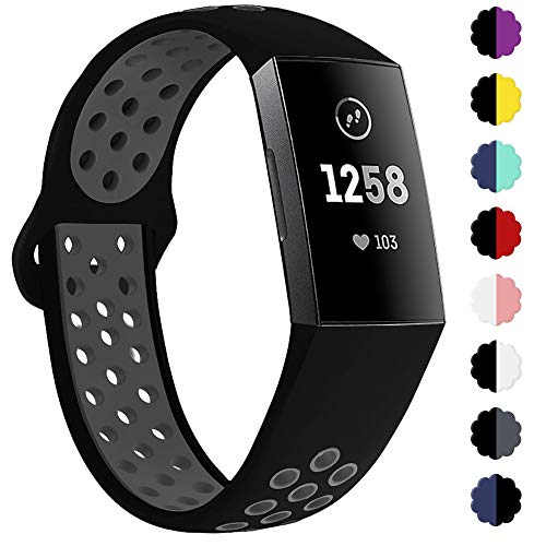 Product Cover QIBOX Compatible with Charge 3 Bands, Sports Silicone Replacement Women Men Bands Breathable Soft Strap Bracelet Accessories Compatible Charge 3 SE Fitness Activity Tracker Small Large