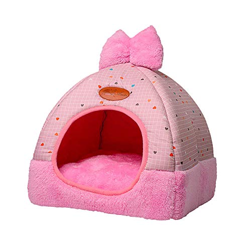Product Cover laamei Cat Tent Bed 2-in-1 Cat Tent Plaid Print Triangle Two Way Conversation Cat Dog Bed with Bow Large Pink 1515 Inches