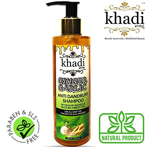 Product Cover Khadi Global Ginger Garlic Anti Dandruff Shampoo with Raw Honeyand Matcha Green Tea 200 ml/6.76 fl.oz