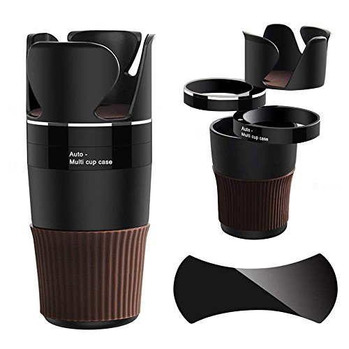 Product Cover Xultrashine Car Cup Holder, 5 in 1 Multi-Functional Holds Mugs Organizer,Adjustable Car Cup Holder with Drink Phone Holder and Little Stuff Storage Cup, Black.