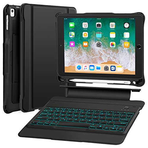 Product Cover iPad 9.7 Keyboard Case Compatible iPad 9.7 2017(5th Gen), 2018(6th Gen), Pro 9.7, Air 2, Air-Detachable Backlit Wireless Keyboard Stand Case/Heavy Duty Shockproof Rugged Case with Stylus Holder-Black