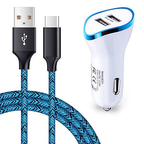 Product Cover USB C Car Charger Compatible Samsung Galaxy S9 Plus/S9/S8+/Note 9/8, LG V40 ThinQ/G7/V35/V30/G6/G5, Google, ANDHOT 2.4A Dual Port Car Charger Adapter 6Ft Type C Charger Charging Cable Cord