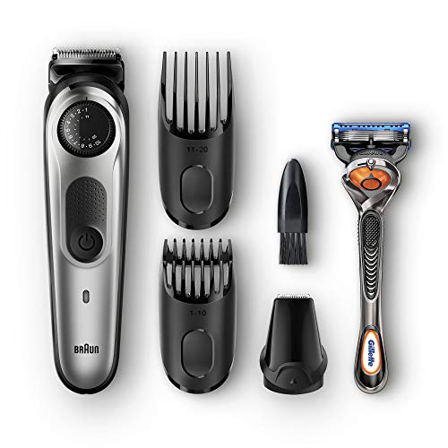 Product Cover Braun Beard Trimmer & Hair Clipper, Detail Trimmer Attachment + 2 Combs + Fusion ProGlide Razor Included, BeardTrimmer BT5060, Cordless, Black/Silver