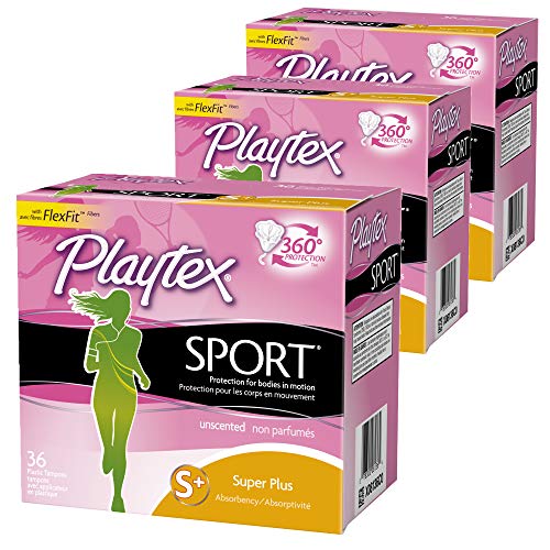 Product Cover Playtex Sport Tampons, Super Plus Absorbency, Unscented - 36 Count (Pack of 3)