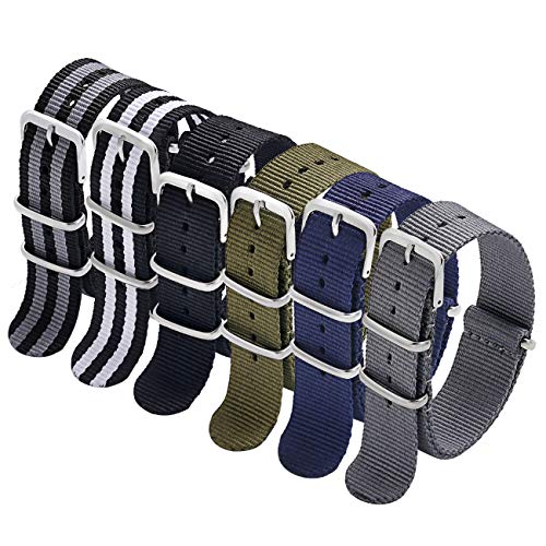 Product Cover NATO Strap 6 Packs 18mm Watch Band Nylon Replacement Watch Straps for Men Women (Black Grey James Bond Stripes+ Black White Stripe+Black+Army Green+Navy Blue+Grey)