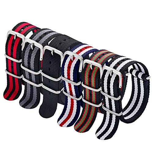Product Cover NATO Strap 6 Packs 22mm Watch Band Nylon Replacement Watch Straps for Men (Black+Black/Red+Black/Red/Green+Blue/White/Red+Black/Grey+Black/White