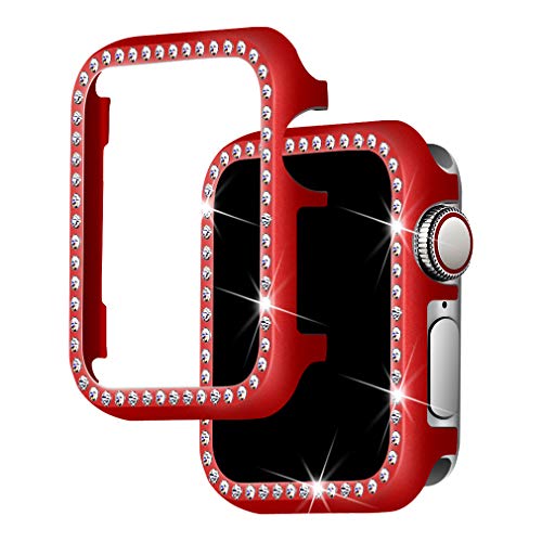 Product Cover Falandi for Apple Watch Case 42mm, Apple Watch Face Case with Bling Crystal Diamonds Plate iWatch Case Cover Protective Frame for Apple Watch 44mm 42mm Series 5/4/3/2/1 (Red-Diamond, 42mm)