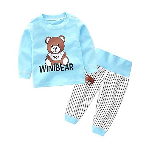 Product Cover Bold N Elegant Cool Printed Bear Cartoon Printed Little Boy Girl Baby Clothing Set Highwaist Stripe Pyjama Tshirt Pant Set for Baby Kids