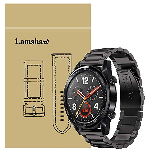 Product Cover for Huawei Watch GT Band, Lamshaw Stainless Steel Metal Replacement Straps for Huawei Watch GT Smartwatch (Black)