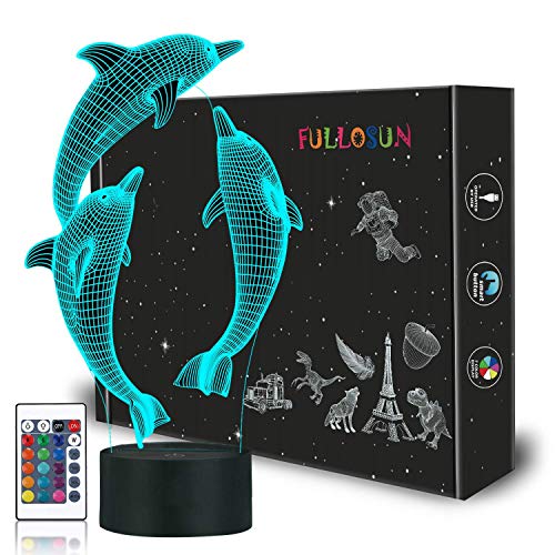 Product Cover FULLOSUN Night Light for Kids Ocean Dolphin 3D Night Light Porpoise Bedside Lamp with Remote Control 16 Color Changing Xmas Halloween Birthday Gift for Child Baby Girl
