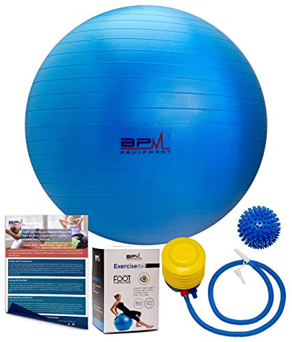 Product Cover BPM Premium Exercise Ball with Pump, Bonus Massage Ball! Access to Workout Guide. Yoga Ball, Stability Ball, Heavy Duty Office Ball Chair. Anti-Burst & Extra Thick, Supports 2000lbs