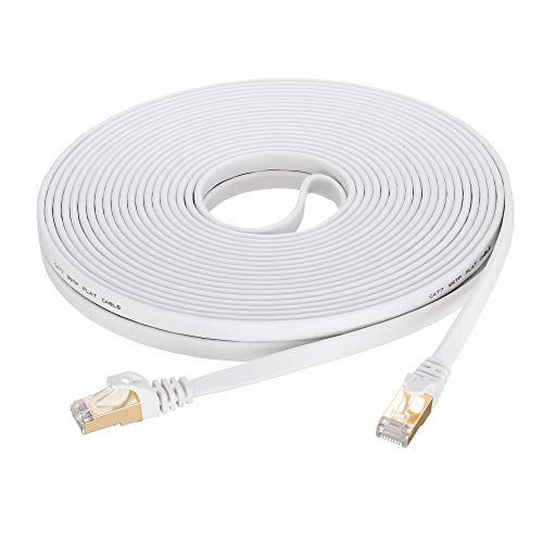 Product Cover Cat 7 Ethernet Cable 15 ft White, SNANSHI Cat7 Flat Ethernet Patch Cables - Internet Cable Shielded RJ45 Connectors Compatible with Switch/Router/Modem/Patch Panel