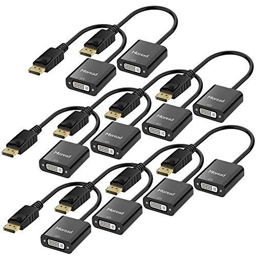 Product Cover Moread DisplayPort to DVI Adapter, 10 Pack, Gold-Plated Display Port to DVI-D Adapter (Male to Female) Compatible with Computer, Desktop, Laptop, PC, Monitor, Projector, HDTV - Black