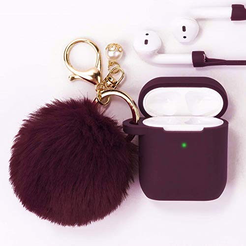 Product Cover Filoto Airpods Case, Airpod Case Cover for Apple Airpods 2&1 Charging Case, Cute Air Pods Silicone Protective Case Airpods Accessories Keychain/Skin/Pompom/Strap 2020 Spring New Best Gift, Burgundy