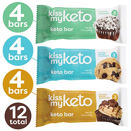 Product Cover Kiss My Keto Bars - Low Carb (3g Net), Low Sugar Keto Snack Bars | Chocolate Variety Pack, 12 Pack | Rich in Ketogenic Fats & Protein