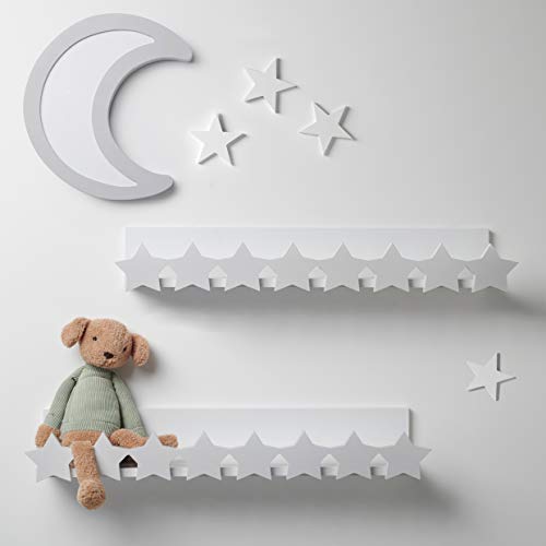 Product Cover 7 Ruby Road Decorative Floating Book Shelves for Nursery, Kids Bedroom, Teen, Home Decor - Mounted Wall Shelf, Cute Star Design - Wooden Ledge Shelf, Hanging Shelf -Set of 2, Eco-Friendly, White