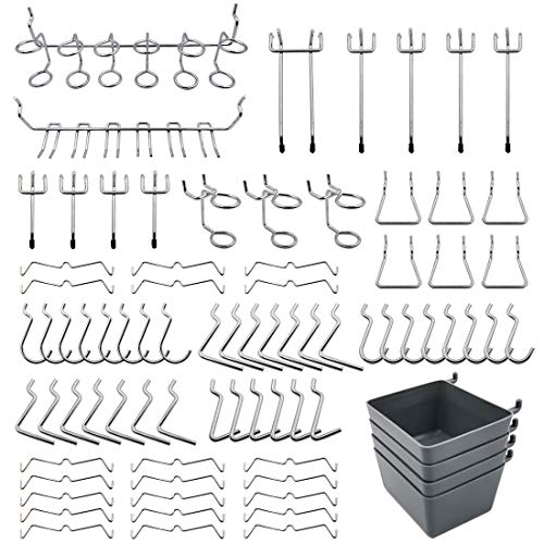 Product Cover Pegboard Hooks Assortment with Pegboard Bins, Peg Locks, for Organizing Tools, 80 Piece