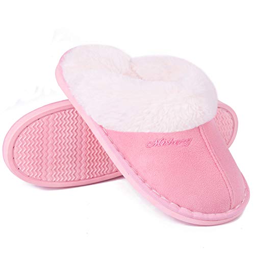 Product Cover Women's Men's Winter Warm Slippers, Comfort Slippers Memory Foam Plush Lining Slip for Indoor and Outdoor Pink