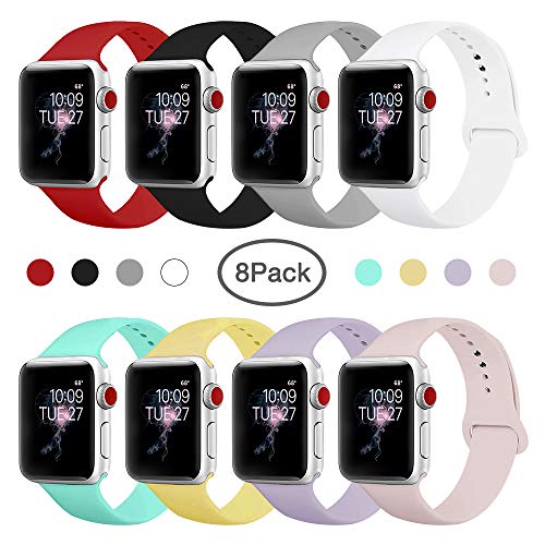 Product Cover BMBMPT Sport Band for iWatch 38mm 40mm 42mm 44mm, Soft Silicone Strap Replacement Bands for Apple Watch Series 4, Series 3, Series 2, Series 1, (8 Pack, 42mm/44mm M/L)