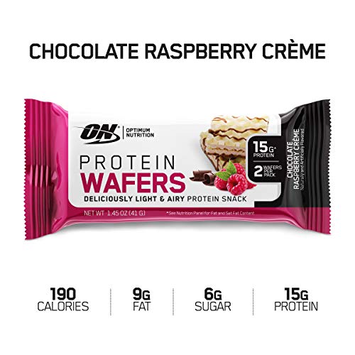 Product Cover OPTIMUM NUTRITION High Protein Wafer Bars, Low Sugar, Low Fat, Low Carb Dessert, Flavor: Chocolate Raspberry, 9Count